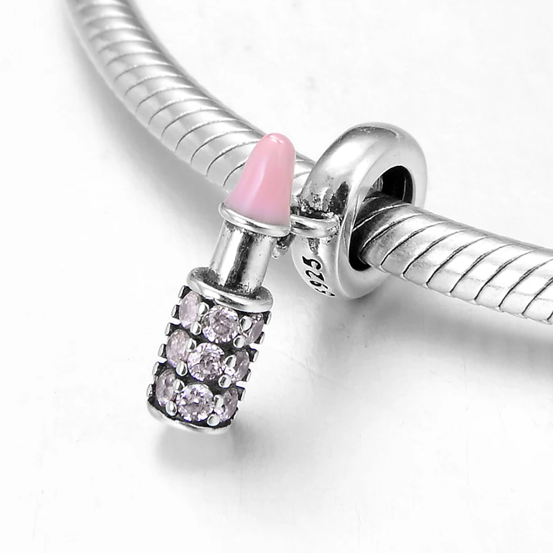 925 пробы серебряный розовый губная помада циркон круглые бусины подходит для
