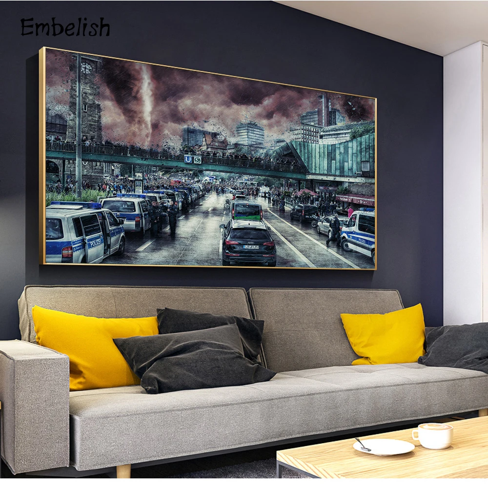 

1 Pieces Crowded Street Cityscape Wall Pictures For Living Room Modern Home Decor Artworks HD Print Canvas Paintings