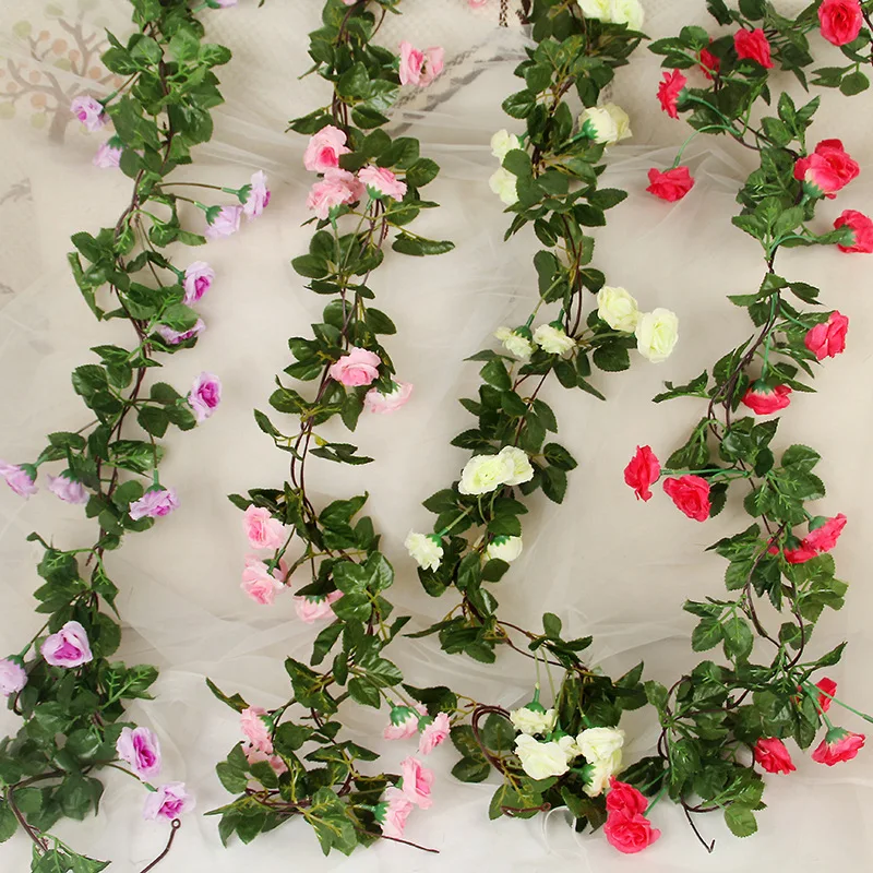 

2.2M simulation rose flower rattan artificial flower rattan wreath hanging rattan wedding arch garden wall decoration 10 pieces