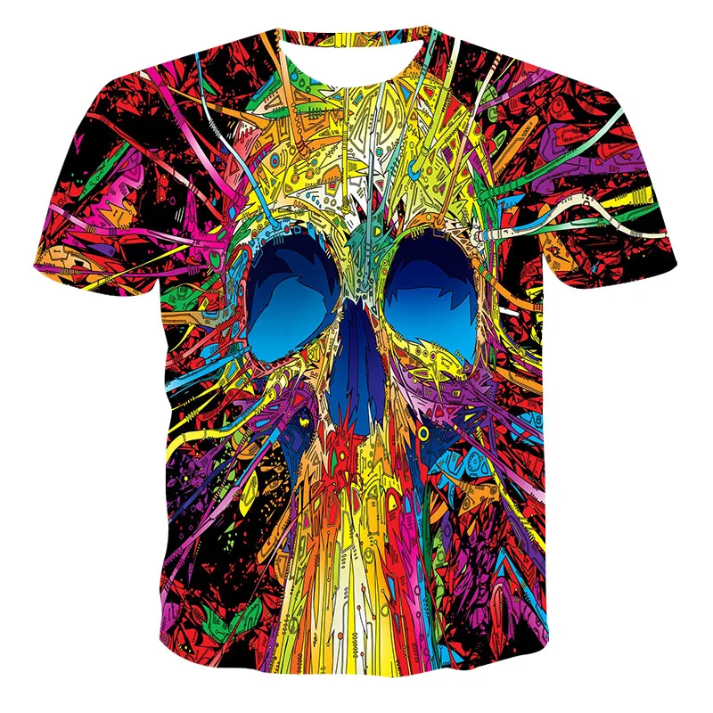 

Latest 3D printed skull t-shirt fashion street rock summer oversized T-shirt
