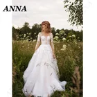 Женское свадебное платье с аппликацией Anna Beauty, простое пляжвечерние платье из фатина с круглым вырезом в богемном стиле, винтажная Женская юбка, 2021