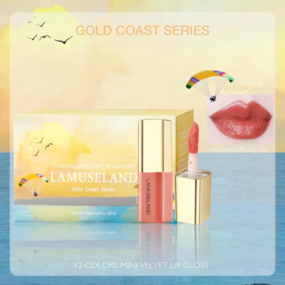 LAMUSELAND Gold Coast Series 12 шт./компл. бархатный Увлажняющий блеск для губ Набор