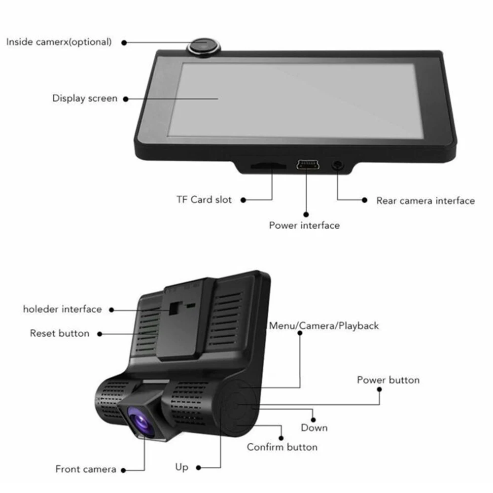 Автомобильный видеорегистратор с 3 камерами 4 0 дюйма Full Hd 1080P|Видеорегистраторы| |