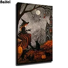 5D DIY алмазная живопись Хэллоуин Ведьма черный Кот винтажная полная Алмазная вышивка крестиком Мозаика Стразы подарок,