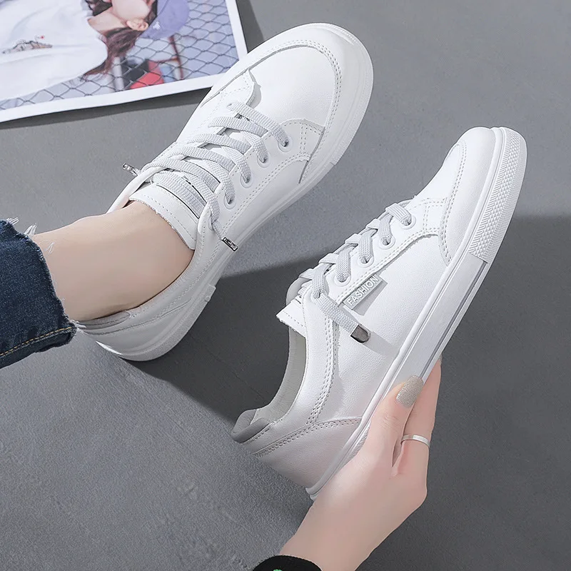 

New student running shoes, ladies veneer shoes, artificial PU low-top round toe women's shoes, casual flat-heeled white shoes