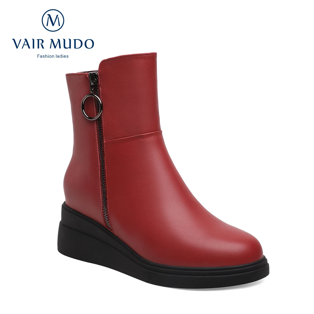

VAIR MUDO Women Martin Boots Shoes Wedges Black Red Round Toe Autumn Winter Concise Shoes Women Elegant Boots Concise WM-X242-C