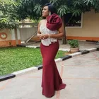 Бордовое платье-Русалка для выпускного вечера, кружевное официальное платье с аппликацией, женское элегантное вечернее платье до пола, платье для вечеривечерние в африканском стиле Aso Ebi