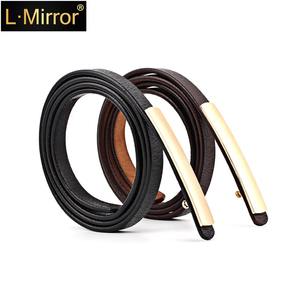 

L.Mirror 1Pcs Women Genuine Leather Belt for Pants Dress Jeans Waist with Long Metal Lock
