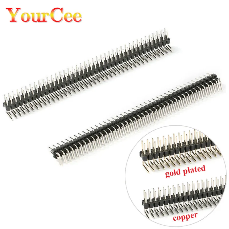 

10pcs/lot 90 Degree Pin Header 2.54mm 2X40P Double Row Curved Needle Male Pin Header Connector Gold Plated/Copper