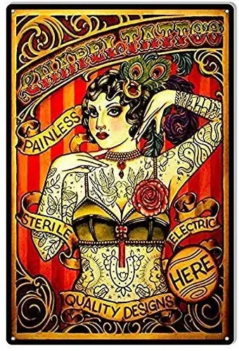 

Chapel Tattoo Lady Tin Sign Chapel Tattoo Lady Quality Warning Safety Sign 8x12 inches