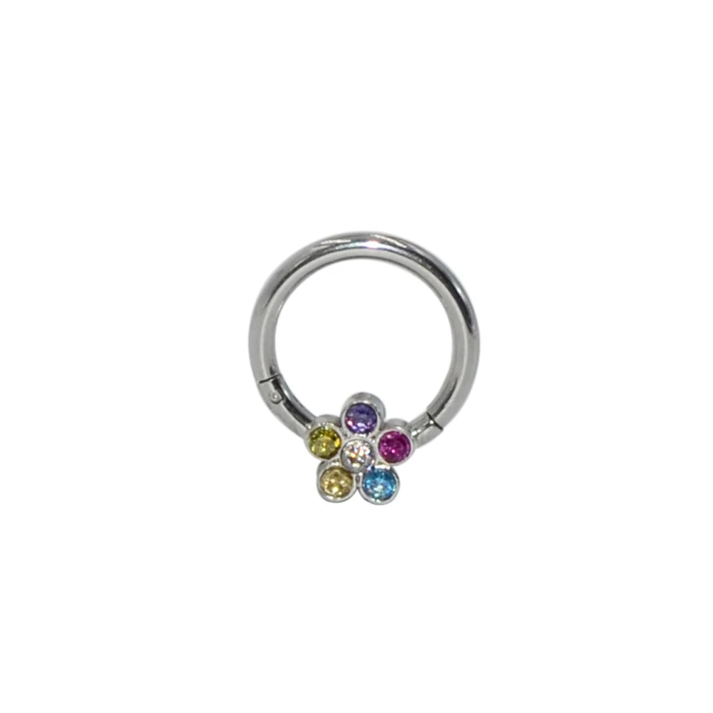 1PC CZ Gem Flower Septum Clicker Labret Lip Ring Nose Ear Tragus Cartilage Earring Seamless Hinged Body Piercing Jewelry | Украшения и