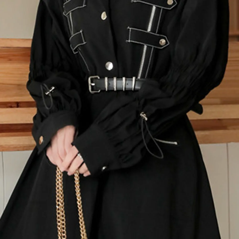 

Fashion Long Black Spliced Trench Coat New Design Belt Zipper Coats Young Lovely Streetwear Casual Outwear Gothic Girl