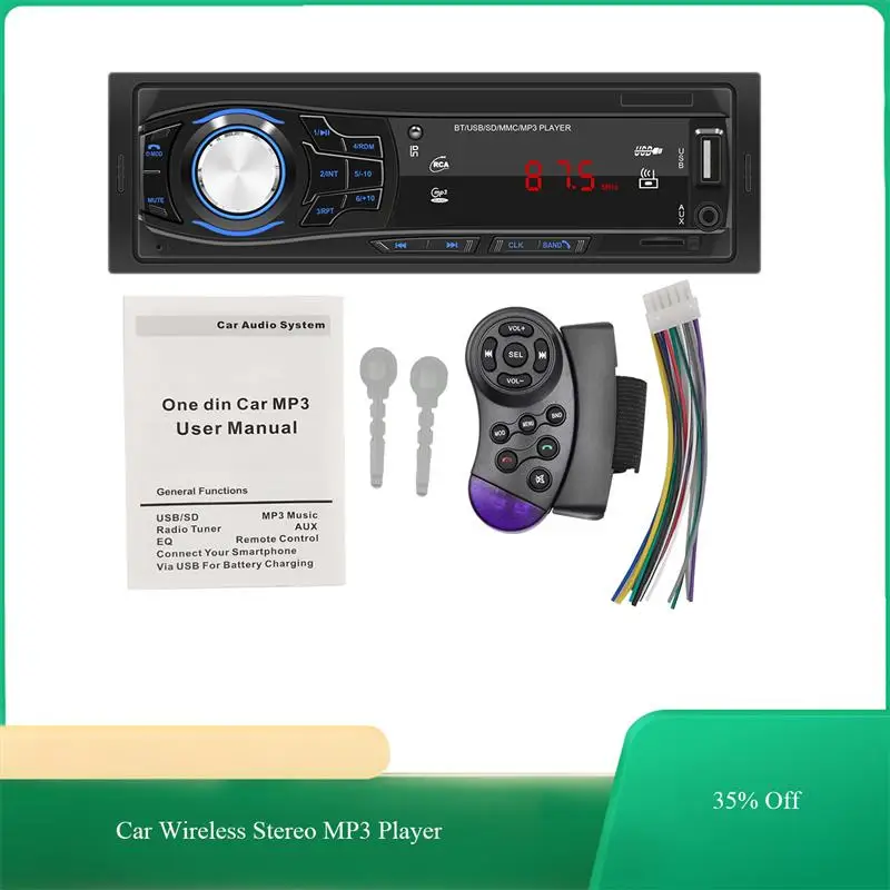 

Car Wireless Radio Audio 1din Bluetooth Stereo MP3 Player FM Receiver 60Wx4 With Colorful Lights AUX/USB/TF Card In Dash Kit