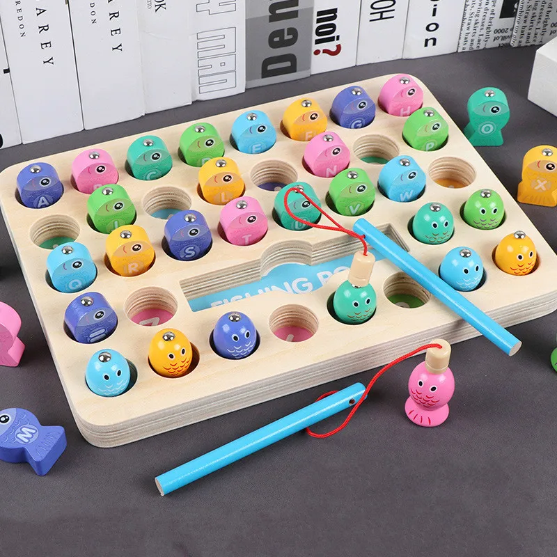 Детские деревянные игрушки Монтессори цифры алфавит магнитные рыболовные