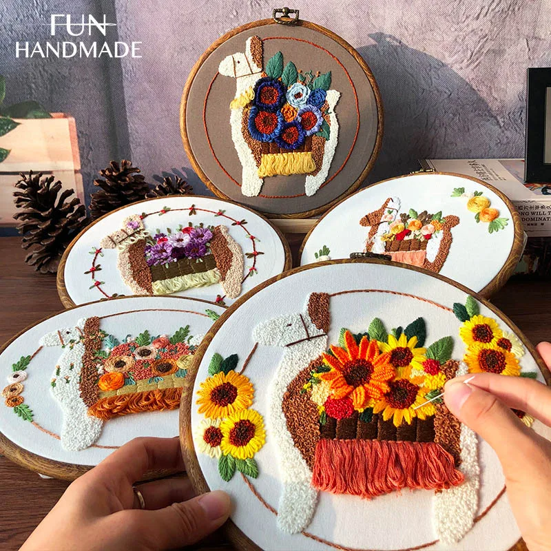 

Набор для вышивки Альпака «сделай сам», милая пушистая тактильная вышивка крестиком с обручем, ручная работа для начинающих и детей