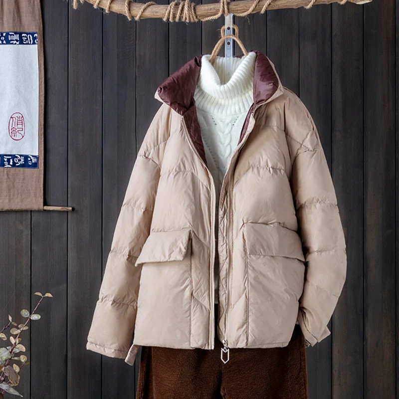 

SEDUTMO Winter Oversize Warm Duck Down Coat Women Short Casual Jackets Autumn Fashion Slim Pocket Puffer Jacket Parkas ED1454