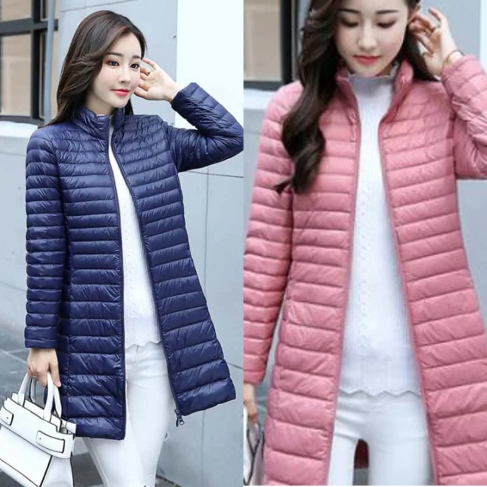

Women's Autumn Winter Down Jacket Long Coat New Slim Stand Collar Ultra Thin Size Jackets Women Down Coat