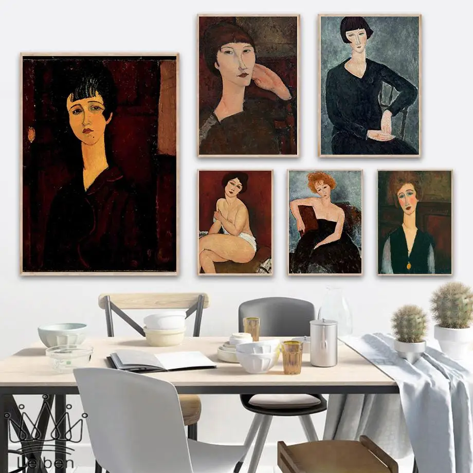 

Amedeo Modigliani Vintage Canvas Painting Nordic Abstract Woman Retro Posters and Prints Wall Art Picture Home Decor Living Room
