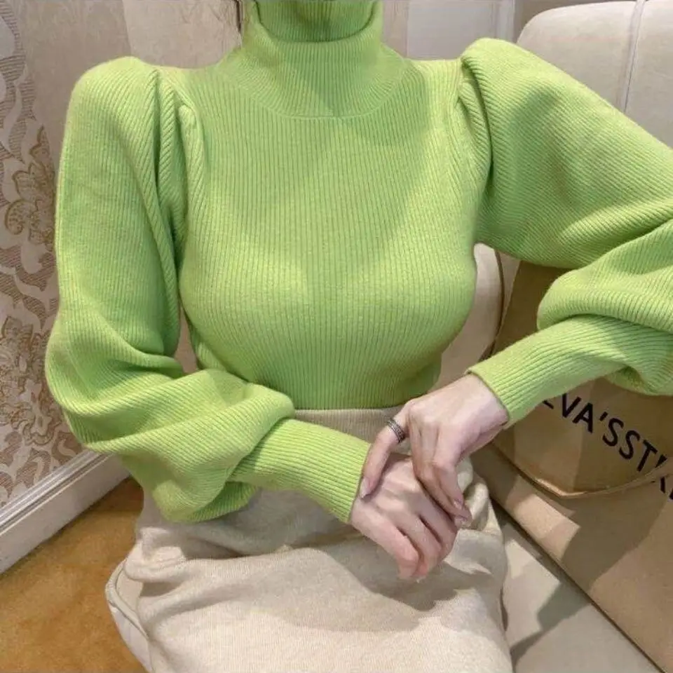 

New Autumn Winter Women Casual Solid Turtleneck Sweater Women Long Sleeve Knitted Pullovers Top Female Korean Slim Pullover G363
