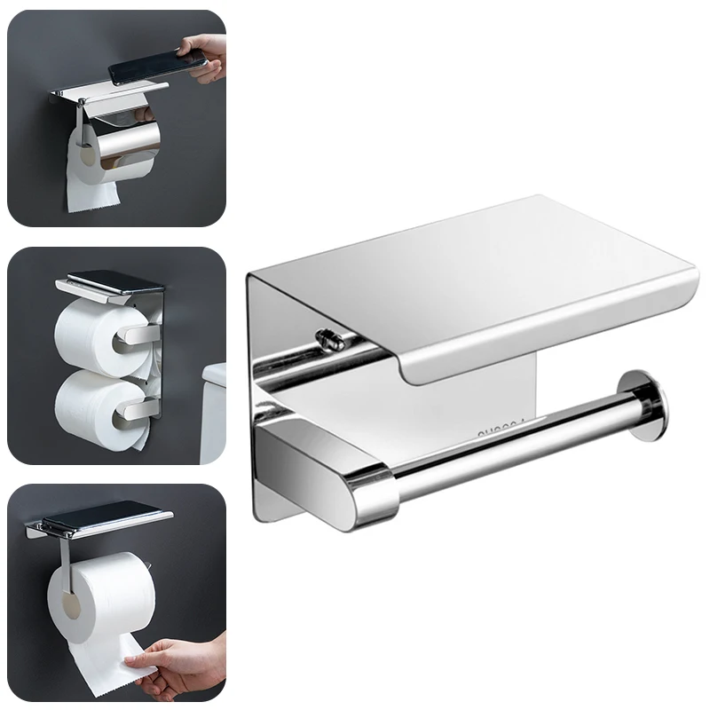 

Stainless Steel Wall Mount Bathroom Roll Paper Holder Phone Holder Single Layer Double Layer Storage Shelf Bathroom Accessories