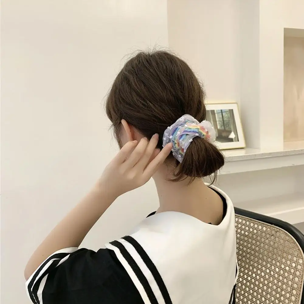 Сетчатая резинка для волос в горошек с цветочной вышивкой винтажная эластичная