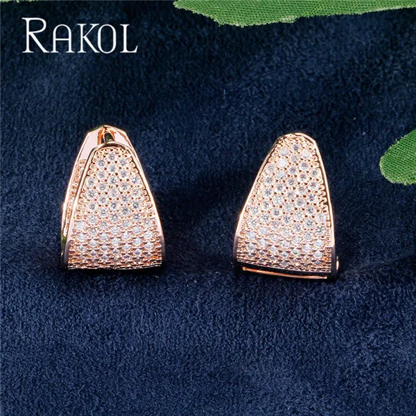 Rose Gold Color 7 RAKOL queen AAA циркония кристалл белый цвет маленькие милые серьги-кольца для женщин Роскошные свадебные украшения подарок на день рождения RE0599K - Окраска металла: Rose Gold Color 7