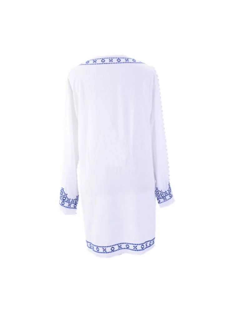

Cotton Embroidered Beach Blouse Bikini Suit is Prevented Bask in Female Swimsuit Cover-ups Beach Shirts