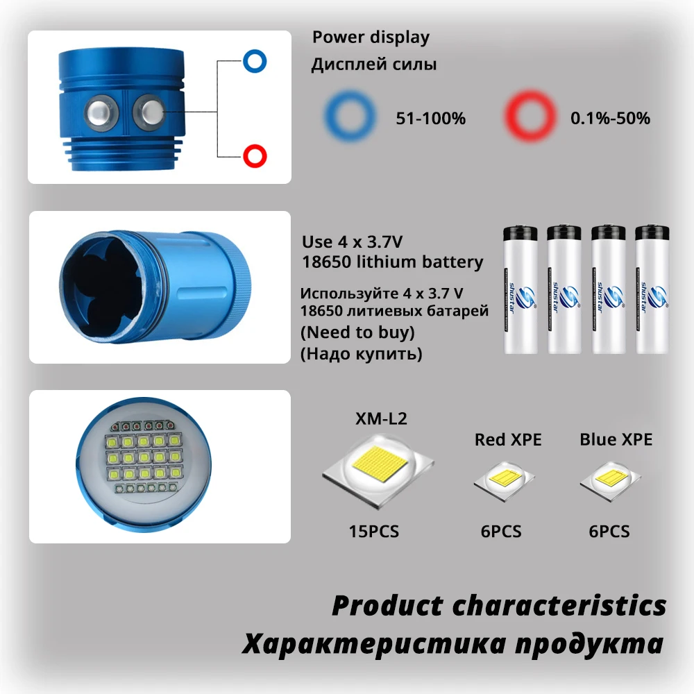 Профессиональная светодиодная вспышка для дайвинга 300 Вт водонепроницаемость IPX8