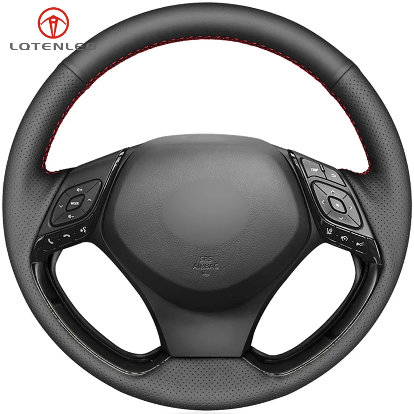 

LQTENLEO Black Genuine Leather DIY Hand-stitched Car Steering Wheel Cover For Toyota C-HR CHR 2016-2019 Izoa 2018 2019