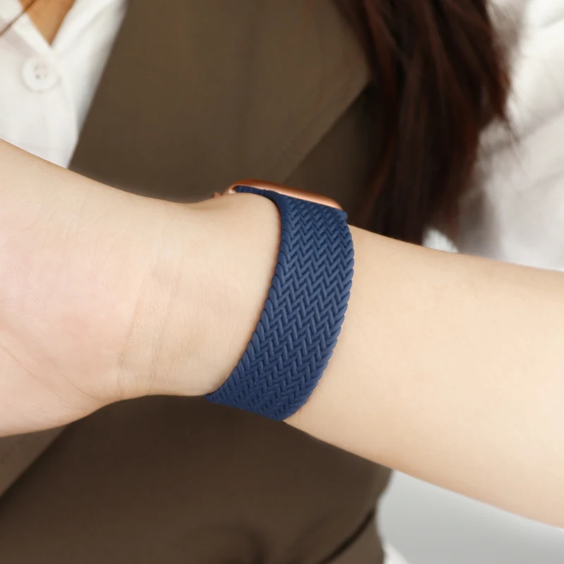 Ремешок силиконовый для Apple watch band 44 мм 40 38 42 эластичный браслет с плетеной