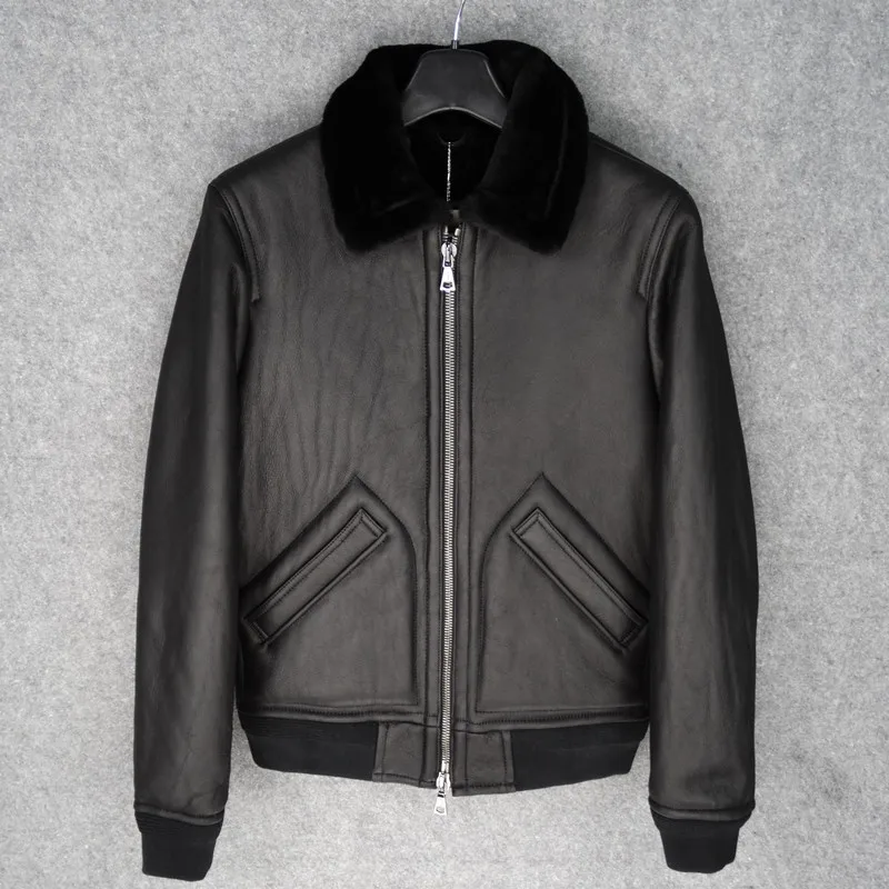 

2020 Black Men Thick Casual Shearling Coat Plus Size 4XL Genuine Sheepskin and Wool Russian Winter Warm Fashion Leather Jacket