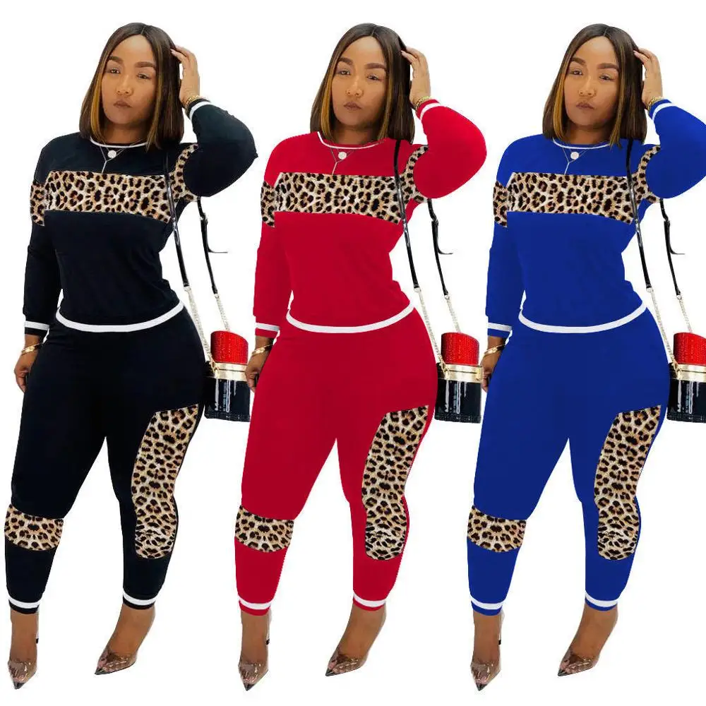 jumpsuits-Set due pezzi Top e pantaloni coordinati Set pantaloni due pezzi leopardati Set Donna autunno inverno Pantalon Femme Mjuer Donna Pantaloncini