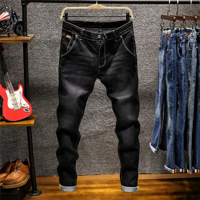

Новинка 2020, облегающие джинсы, мужские облегающие высококачественные Стрейчевые мужские джинсы, брюки-карандаш, синие, хаки, серые, мужские ...