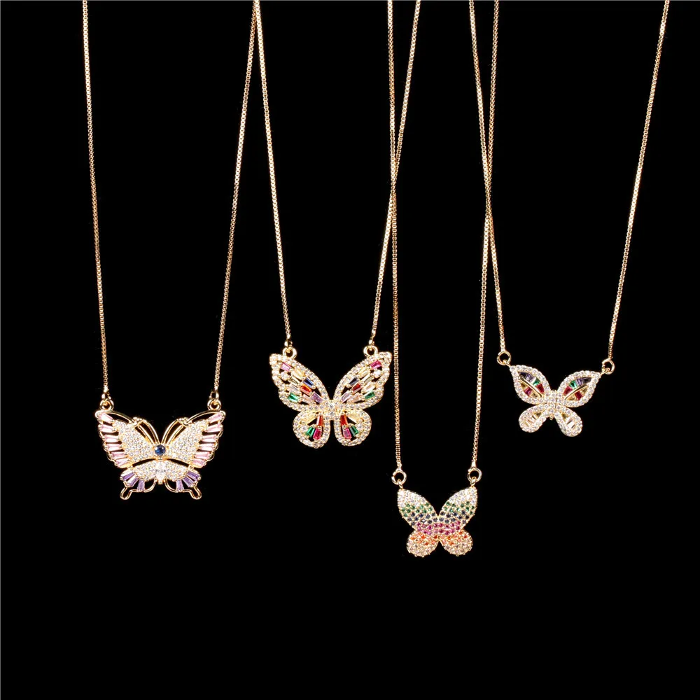 

Delicate Butterfly Necklace Big Pink Zircon Butterfly Wing Pendant Necklace For Women Wedding Engagement Jewelry Gifts