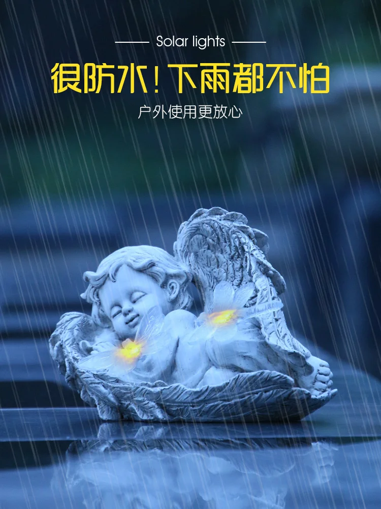 

Dream angel wing resin ornament Garden Courtyard Villa balcony outdoor decoration solar lamp creative landscape