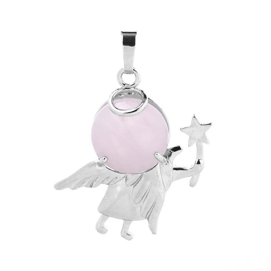 Подвеска в виде ангела из натурального камня круглые плоские кварцевые бусины