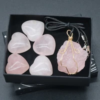 natural stone gem rose quartz love heart ornaments silk necklace gift box handmade crafts accessories decorations for woman