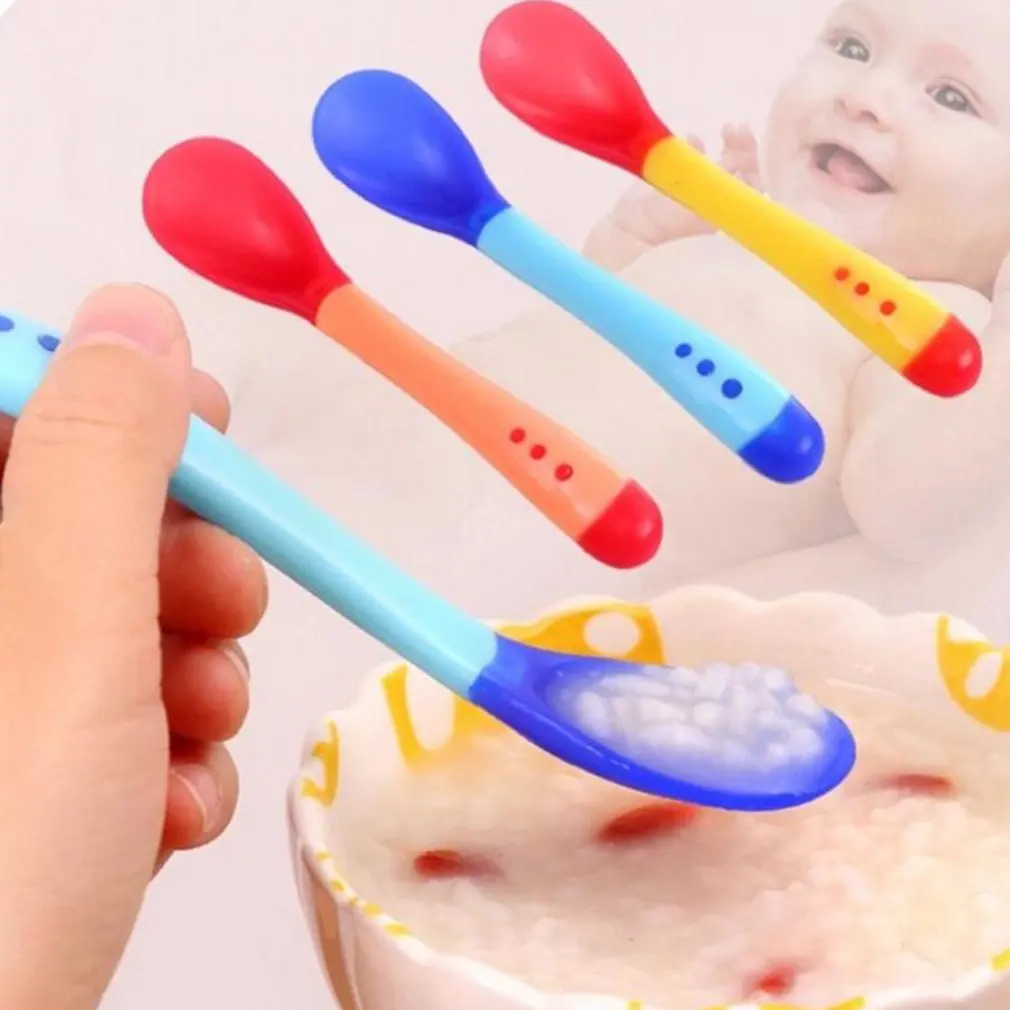 

Baby Temperature Sensing Tableware Safety Soft Feeding Flatware Baby Kids Children Feeding Tableware