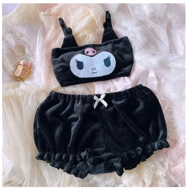 

Kawaii Bunny Pajama Summer Woman Soft Black Adorable Velvet Pyjamas for Women Girls Cute Underwear Pj Shorts Sleepwear New 2021