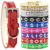 new personalized dog collar diamond letter pu leather rhinestone bling charms custom pet dogs cat name diy pet supplies