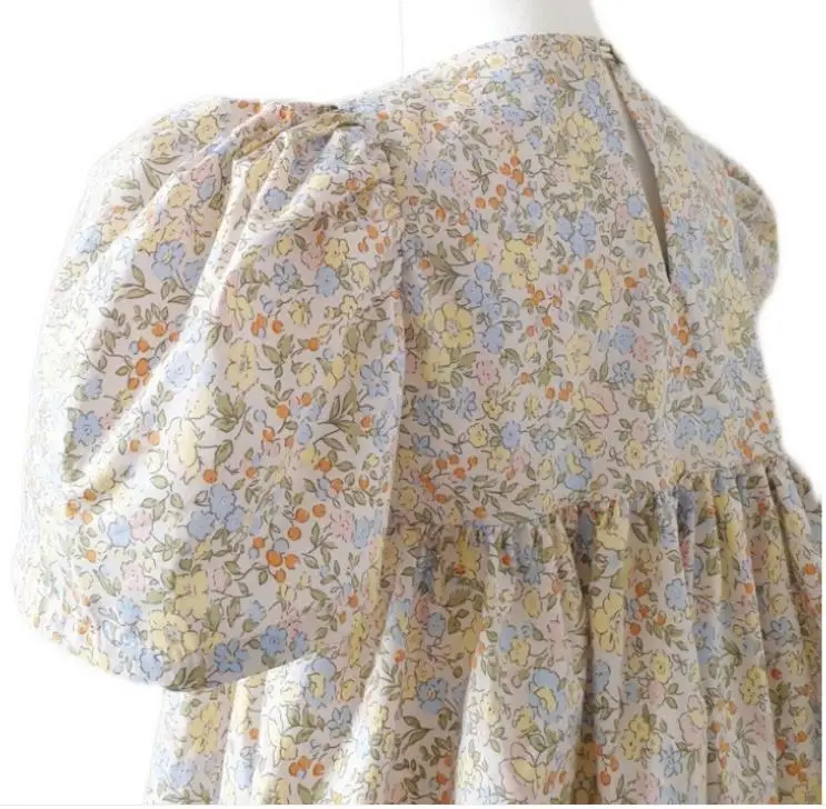 

Baby girl summer vintage floral princess dress kids puff sleeve court style casual dress a-line