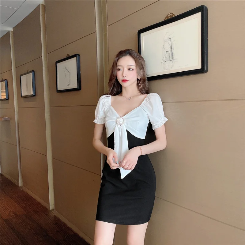 Живой снимок новинка сексуальный облегающий лоскутный бант с низким