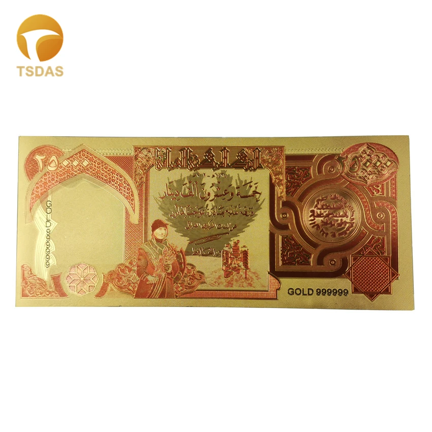 Ираком 25000 динар полностью Золотая фольга банкнота Красочные 24k позолоченные