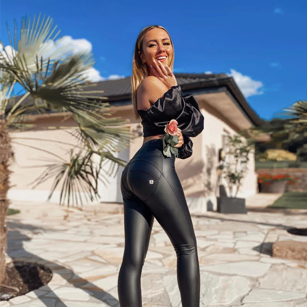 Melody/черные брюки с высокой талией джинсы из искусственной кожи женские штаны