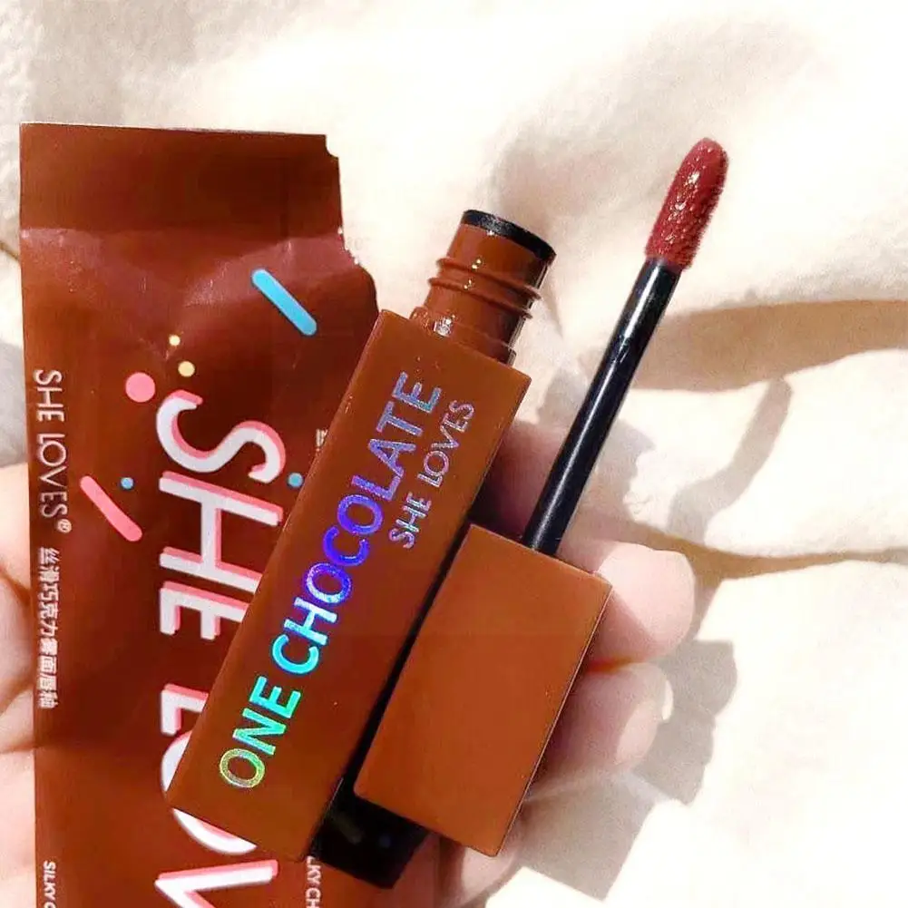 

1Pcs Chocolate Matte Lip Glaze Velvet Non-Fade Lipstick New Supplies Smooth Makeup Waterproof Gloss Lip 2021 Lasting Girl S F2B5