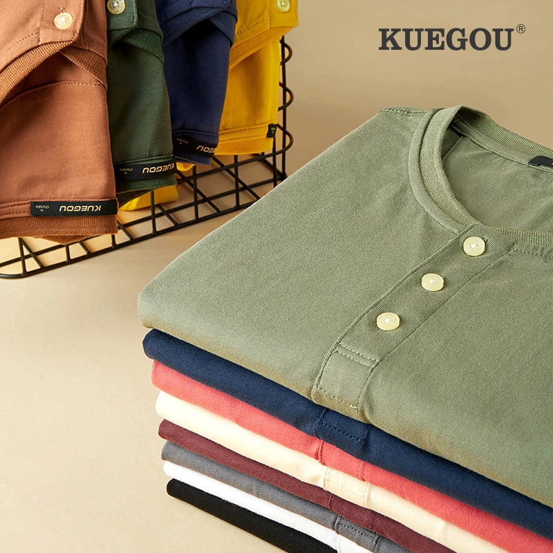 [Kuegou】 Мужская футболка с длинными рукавами в европейском и американском стиле