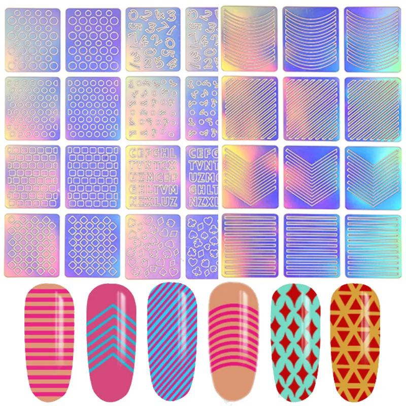 

24PCS 3D Magic Color Laser Hollowed-out Nail Sticker Women Nail Stencil Stickers Manicure Printing Template Nail Art Design Tool