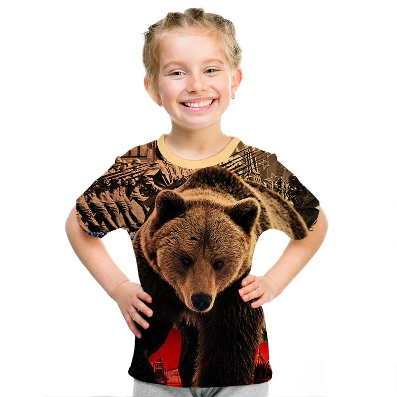Детская футболка с рисунком животного волка медведя тигра | одежда и обувь