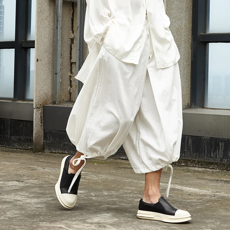 

Men Cotton Linen Wide Leg Skirts Pants Male Vintage Loose Casual Streetwear Hip Hop Punk Gothic Japan Kimono Pant Harem Trousers