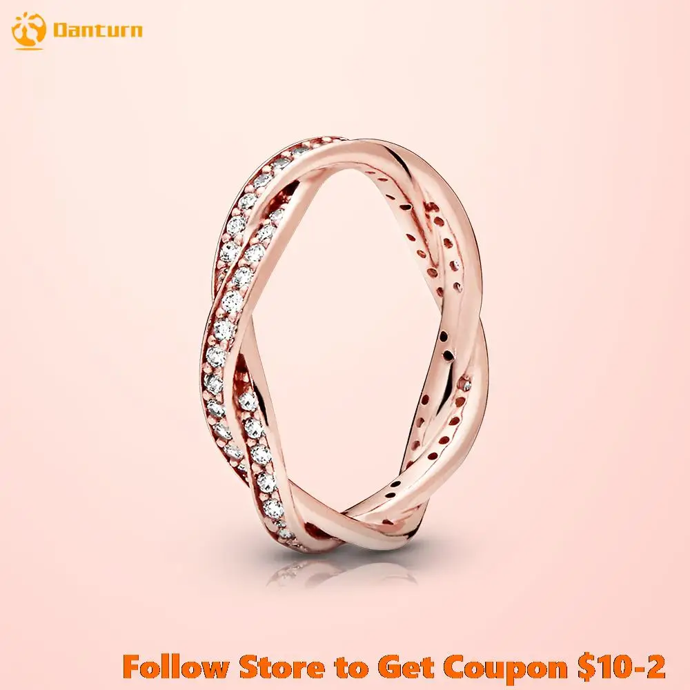 

925 Sterling Silver Women Rings Rose golden Sparkling Twisted Lines Rings for Women Jewelry Anniversary